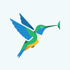 Obraz premium Colorful hummingbird with wings spread feeding from a flower.