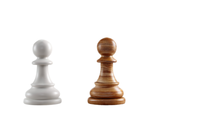 Chess Pawn Duel: Capturing the essence of strategy, two pawns stand poised, a stark contrast in light and dark, symbolizing the initial clash of intellect in the strategic game of chess.