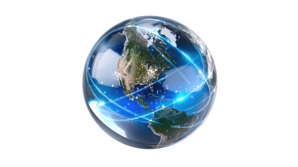 Global Connectivity and Innovation: A digitally enhanced globe, symbolizing interconnectedness, innovation, and the vast network of global communication and progress, highlighting technology's impact.