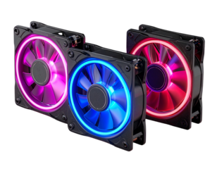 3D RGB Case Fans with Multi-Color LED Lighting, isolated on a transparent background