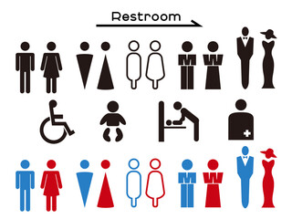 おしゃれなトイレマークと案内用ピクトグラムアイコンセット