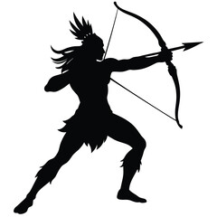 Fototapeta premium Warrior aiming bow arrow silhouette archer