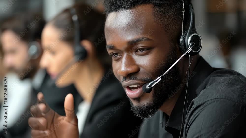 Poster professional debt collector calmly handling a challenging call demonstrating patience and communicat