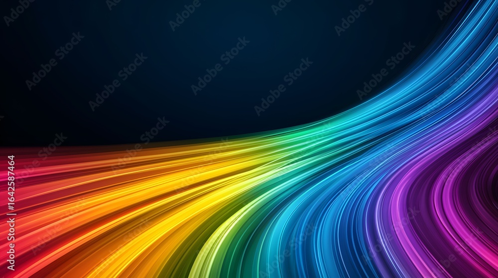 Poster a vibrant, abstract background featuring a spectrum of rainbow colors flowing in curved lines across