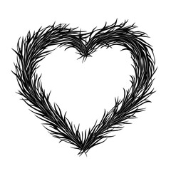 Obraz premium Black leaf heart frame in natural style on white background 