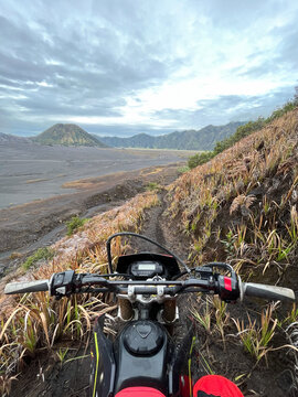 Dirt bike trail overlooking volcanic plain