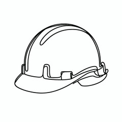 Construction hard hat illustration in minimalist line art style  