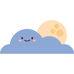 Moon Cloud Flat Vector Set