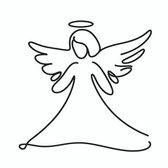 Obraz premium Simple line drawing of an angel with wings and a halo 