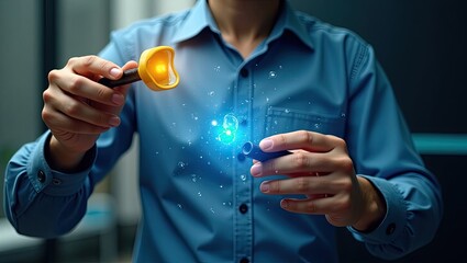 A person manipulating digital elements.