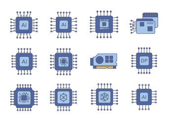 Pixel Art Computer Chip and Processor Icons