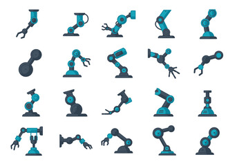 Pixel Art Robotic Arm Icons: Teal and Gray Mechanical Arms Collection