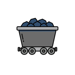Gray Mine Cart Filled with Coal Rocks Illustration