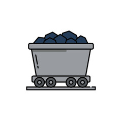 Gray Mine Cart Filled with Coal on White Background