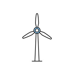 Simple Line Drawing of a Wind Turbine with Light Blue Accents