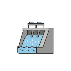 Gray Dam with Water Flowing, Simple Flat Illustration
