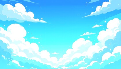 Fototapeta premium Bright Blue Sky With Fluffy White Clouds Illuminated by Sunlight During Daytime