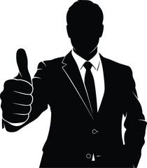 Silhouette of a businessman giving a thumbs up, the gesture conveys approval, agreement, and a positive attitude, making it suitable for business and successrelated themes