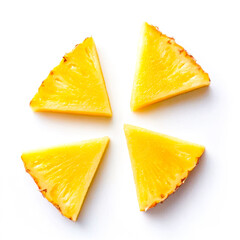 Four bright yellow pineapple slices arranged in a circle on a white background