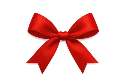 Shiny red ribbon bow on transparent background representing celebration