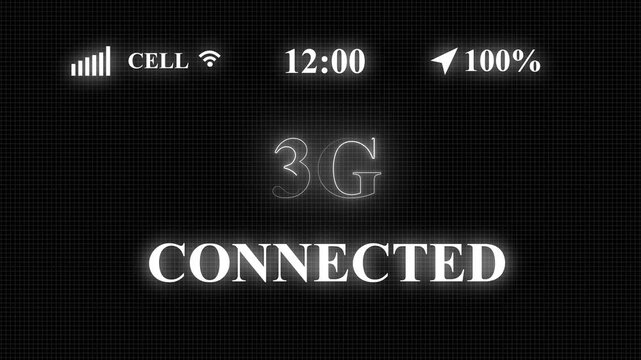 3G network connected appear on old display. Pixelated text animation with phone hd. 45k to 60 fps. symbolizing advanced wireless Internet Connection of Internet of things IOT, Technology Network