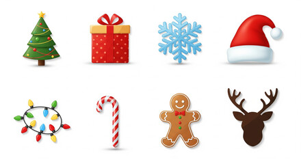Colorful Holiday Icons Set on White Background