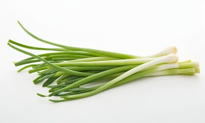 Fototapeta premium green onions on a wooden background