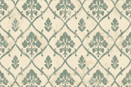 Fototapeta Elegant vintage-inspired floral and diamond pattern in soft pastel tones, nostalgic wallpaper style with modern classic charm