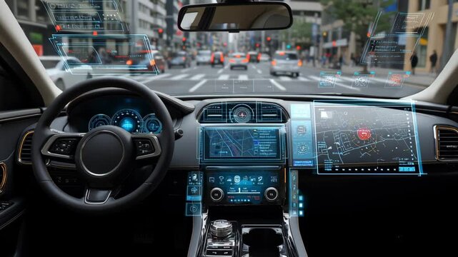 AI-powered autonomous vehicle dashboard with real-time navigation and object detection overlays