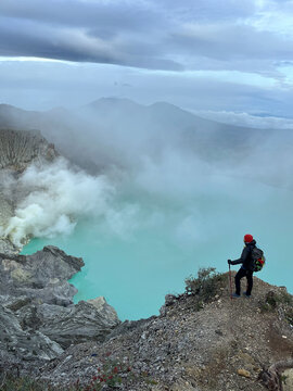 Person looking at volcanic lake