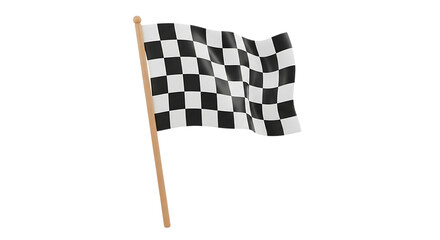 Fototapeta premium Checkered flag waving on a pole isolated on transparent background