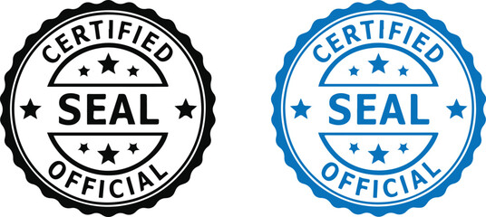 Certified Official Seal Design Elements | Black and Blue Vector Icons for Quality Assurance, Verification and Product Authenticity