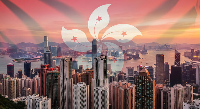 National Identity Skyline – Hong kong Flag and Landmark Fusion