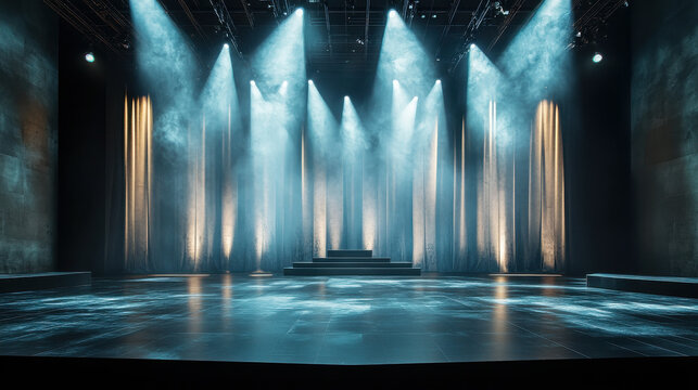 Dramatic Stage with Spotlights and Smoke for Live Performances