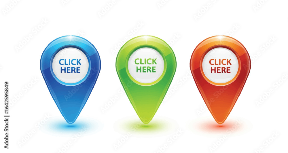 Poster click here navigation pointers | vector icon set for maps, website buttons, and location services