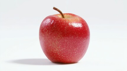 Shiny Red Apple with Stem Isolated on White Background Fresh Fruit Closeup