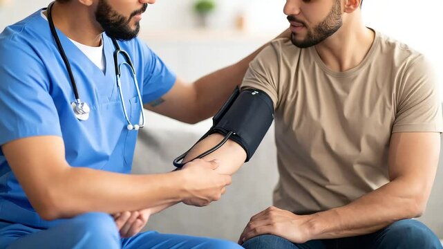 Medical professional checking blood pressure of patient