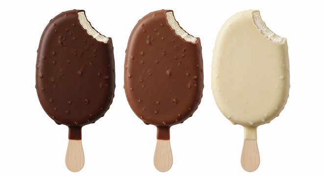 Indulge in sweet delight three delicious ice cream bars featuring rich chocolate and creamy white chocolate coatings with tempting bites
