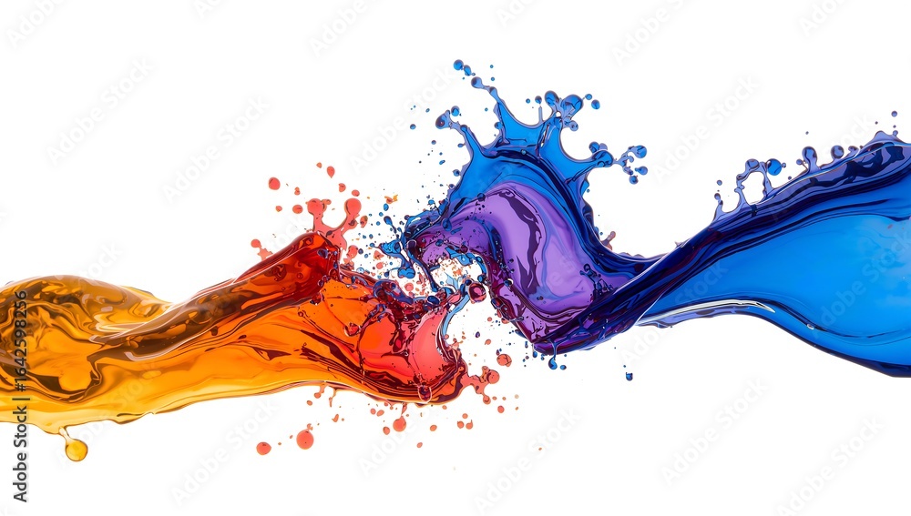 Aufkleber vibrant collision of orange and blue liquids creating a dynamic splash of colorful paint isolated on