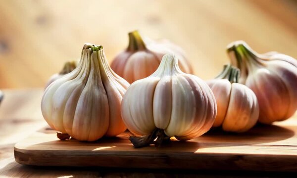 garlic on wooden cutting board.ai  