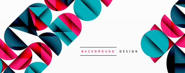 Abstract geometric shapes overlap, creating vibrant colorful design. White space provides contrast, text reads background design.