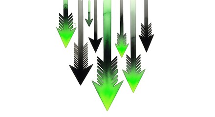 Watercolor Arrows Pointing Downward on White, Representing Decline, Loss