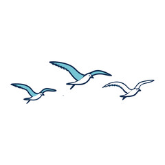 Seagulls Flying Over the Water Surface – Nature Wildlife Vector Illustration