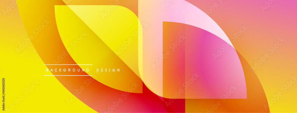 Poster abstract gradients overlap, creating dynamic visual flow. bright yellow transitions into pink, orang