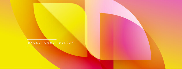 Abstract gradients overlap, creating dynamic visual flow. Bright yellow transitions into pink, orange hues. Modern design element.