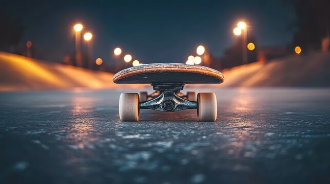 Skateboard rear view at night - Powered by Adobe