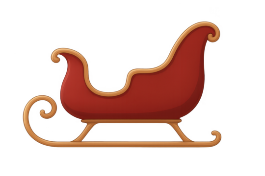Classic red santa claus sleigh with golden details on transparent background