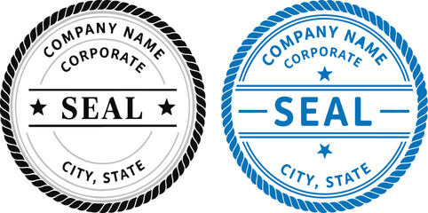 Corporate Seal with Company Name and Location | Black and Blue Circular Stamp Design for Branding, Official Documents and Certificates