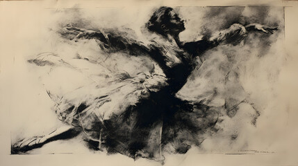 Expressive Charcoal Drawing of a Dancer in Motion