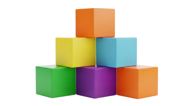 3d Stack of colorful building blocks isolated on transparent background